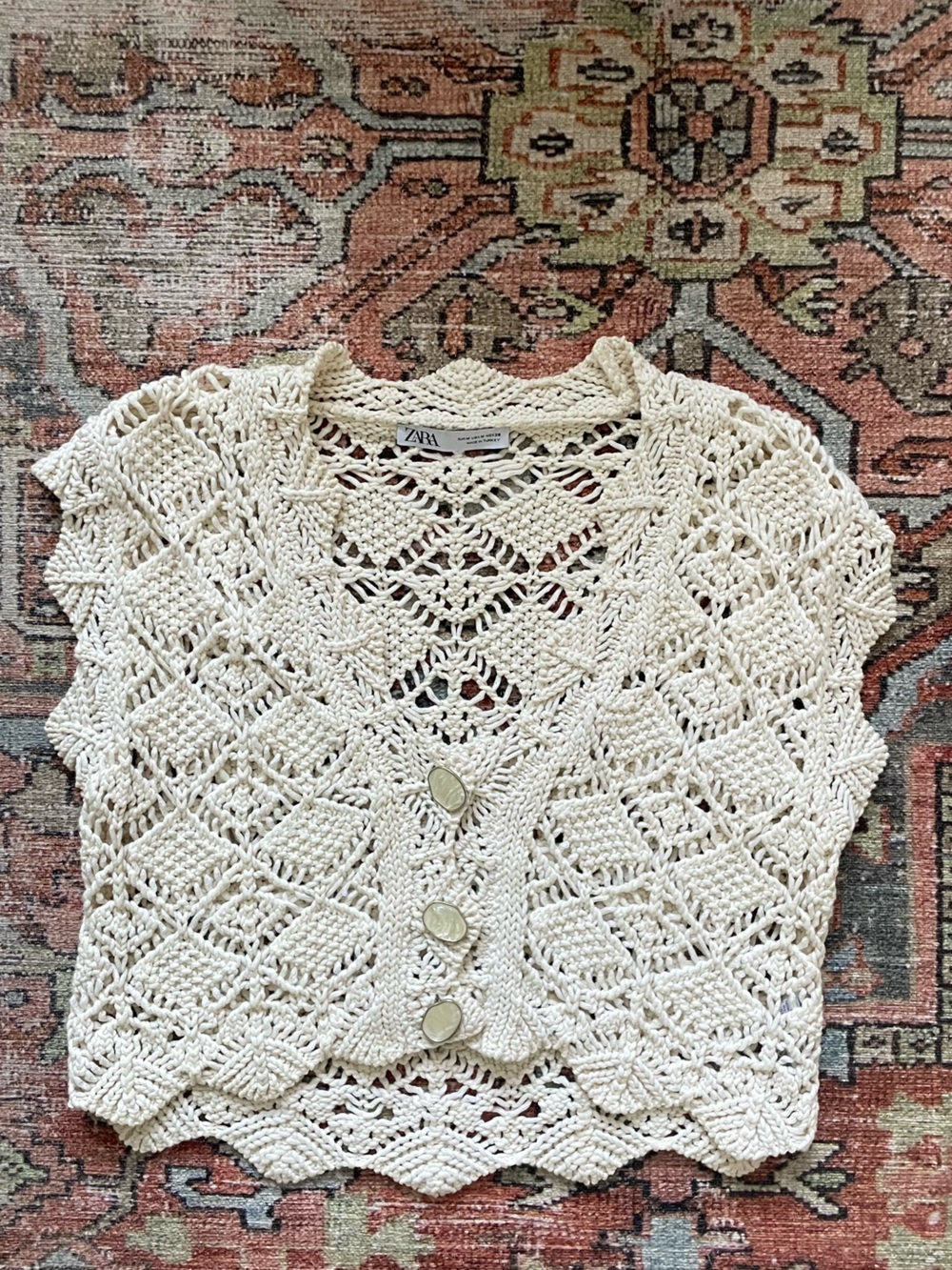 Zara Cream Crochet Knit Vest